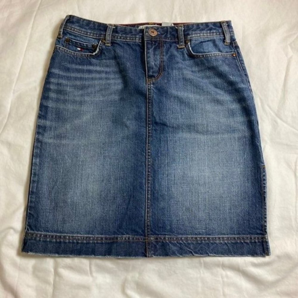 Womens High Waisted Tommy Hilfiger Mom‎ Jean Skirt 4